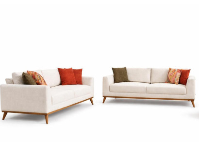 Wohnzimmer Set Moderner Stil Beige Farbe Holzrahmen Weiche Polsterung