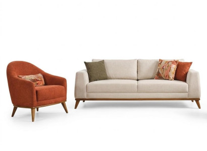 Wohnzimmer Set Moderner Stil Beige Farbe Holzrahmen Weicher Sessel