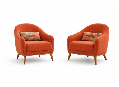 Wohnzimmer Set Moderner Stil Orange Farbe Holzrahmen Elegantes Design