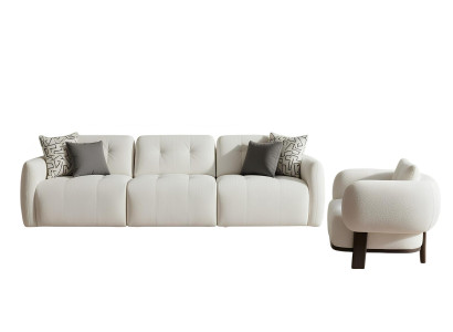 Wohnzimmer-Set Sofa Sessel Weiß Moderner Stil Weiche Armlehnen Neu