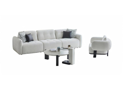 Wohnzimmer-Set Sofa Sessel Couchtisch Weiß Moderner Stil Holzfüße Neu