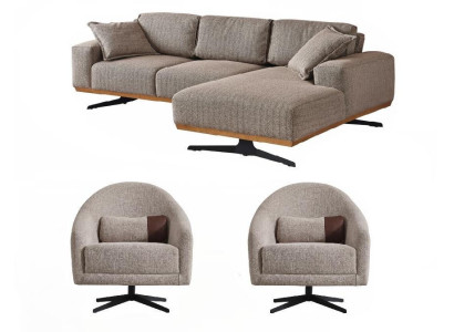 Wohnzimmer Set Moderner Stil Beige Ecksofa Holzrahmen Elegantes Desing