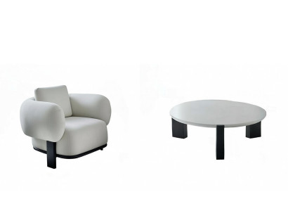 Wohnzimmer-Set Sessel Couchtisch Weiß Farbe Moderner Stil Holzfüße Neu