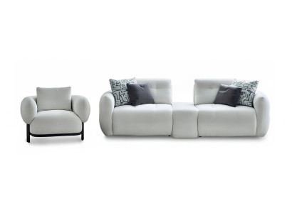 Wohnzimmer-Set Sofa Sessel Weiß Moderner Stil Holzrahmen Modulsofa Neu