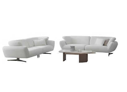 Wohnzimmer-Set 3 Sitzer Sofa Couchtisch Weiße Moderner Stil Holzplatte