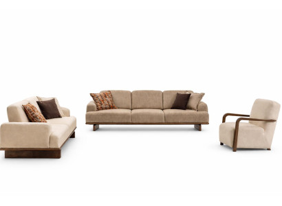 Wohnzimmer Set Moderner Stil Beige Farbe Holzrahmen Weiche Polsterung