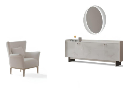Wohnzimmer-Set Sessel Unterer Block Moderner Stil Holzfüße Weiße Farbe