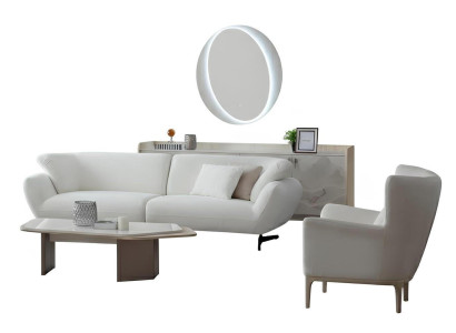 Wohnzimmer-Set Sofa Sessel Couchtisch Unterer Block Weiß Moderner Stil