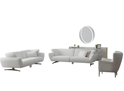 Wohnzimmer-Set 3-Sitzer-Sofa Weiße Sessel Unterer Block Moderner Stil