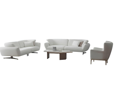 Wohnzimmer-Set Sofa Sessel Couchtisch Weiß Moderner Stil Holzplatte