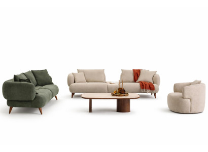 Wohnzimmer Set Moderner Stil Beige Farbe Holzrahmen Weiche Polsterung
