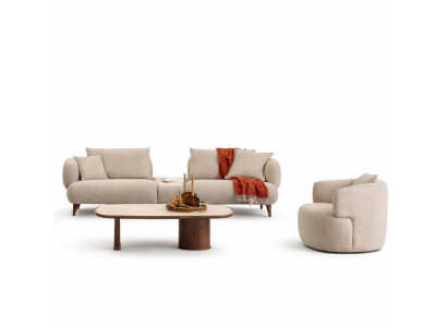 Wohnzimmer Set Moderner Stil Beige Farbe Einfarbiges Sofa Holzrahmen