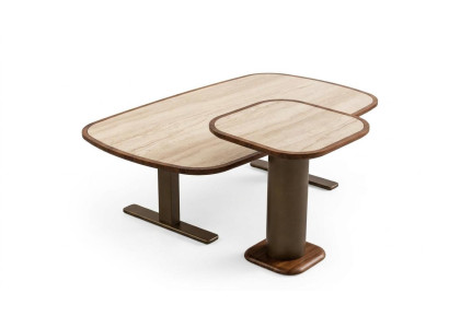 Wohnzimmer-Set Moderner Stil Braun Holzgestell Großer Couchtisch