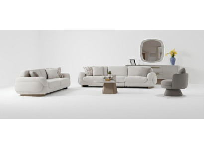 Wohnzimmer-Set Sofa Sessel Couchtisch Unterer Block Oberer Block Weiß
