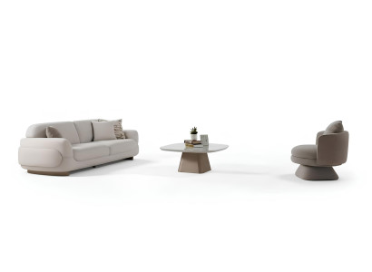 Wohnzimmer-Set Sofa Sessel Couchtisch Weiß Moderner Stil Glasplatte