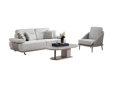 Wohnzimmer-Set Sofa Sessel Couchtisch Weiß Moderner Stil Holzplatte