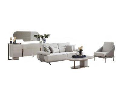 Wohnzimmer-Set Sofa Sessel Couchtisch Schminktisch Spiegel Beige Farbe