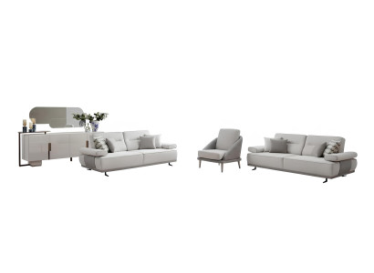 Wohnzimmer-Set Sofa Sessel Schminktisch Spiegel Weiß Moderner Stil Neu