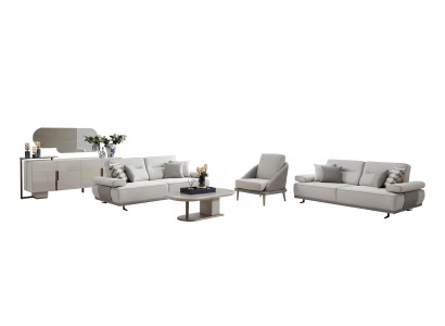 Wohnzimmer-Set Sofa Sessel Couchtisch Schminktisch Spiegel Weiß Farbe