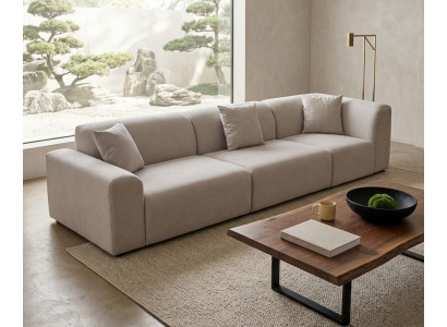 Wohnzimmer Sofa Moderner Stil Beige Holzgestell Kissen Entspannend