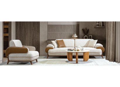 3 Sitzer Sofa Sessel Stoffbezug Holzrahmen Mittlere Härte Modern Neu