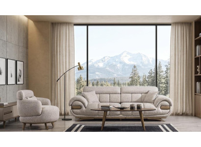 3 Sitzer Sofa Sessel Stoffbezug Holzrahmen Mittlere Härte Modern Neu