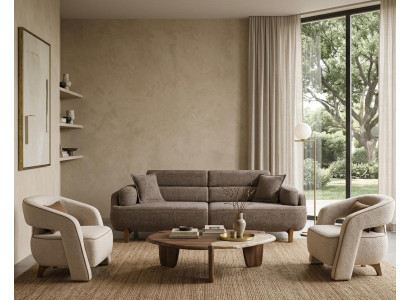 3 Sitzer Sofa Sessel Stoffbezug Holzrahmen Mittlere Härte Modern Neu