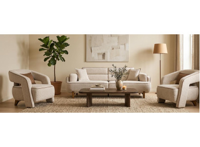 3 Sitzer Sofa Sessel Stoffbezug Holzrahmen Mittlere Härte Modern Neu