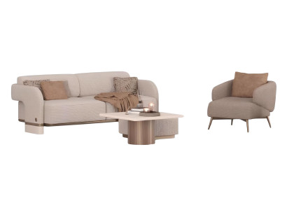 Wohnzimmer Set Moderner Stil Beige Farbe Weiche Polsterung Holzrahmen