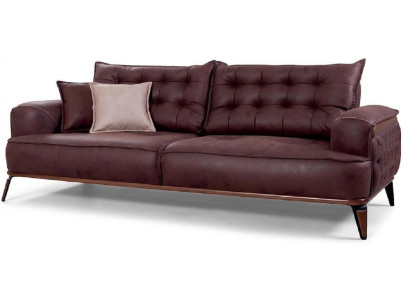 3-Sitzer sofa Leder Modern Kissen Elegant Komfortabel Dunkelbraun Neu