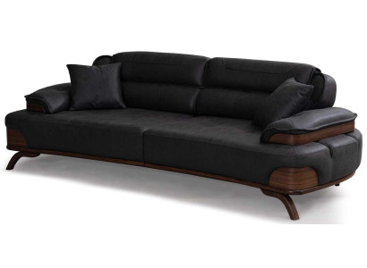 3 Sitzer sofa Leder Kissen Schwarz Modern Holzelemente Elegant Neu
