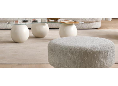 Wohnzimmer-Set (2-tlg.): Bouclé Hocker & Design Couchtisch