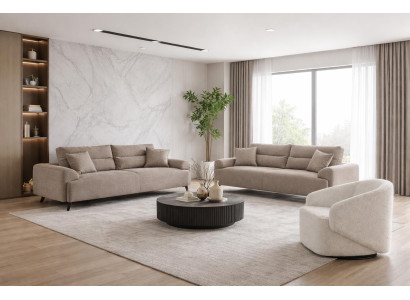 2x 3 Sitzer Sofa Sessel Wohnzimmer Stil modern Farbe braun praktisch neu