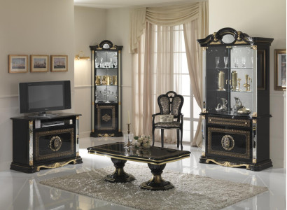 Wohnzimmer Set Vitrine Kommode Spiegel Esstisch Design Schrank Möbel Gruppe 5tlg