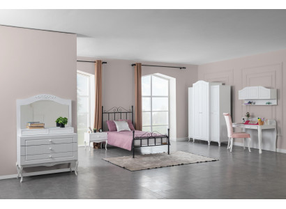 Design Mädchen Jugendzimmer  Set Bett Nachttisch Kleiderschrank 6tlg.