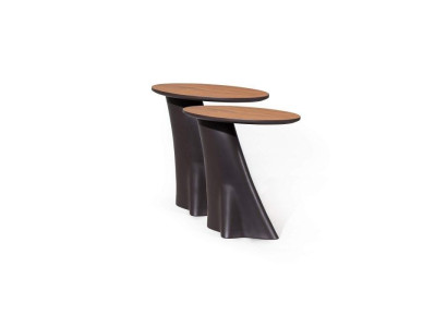 2x Beistelltische mit Holzplatte in Schwarz Farbe Moder Wohnzimmer
