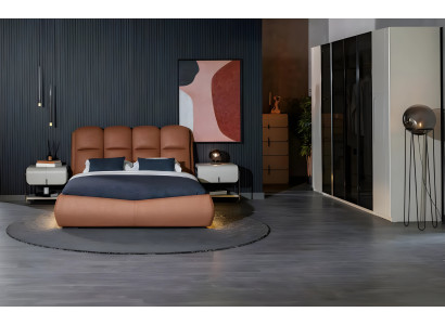 Garnitur Doppelbett Schlafzimmer Bett Nachttische Schrank 4tlg Braun