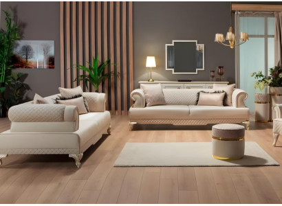 Stoffsofa Garnitur Dreisitzer Zweisitzer Couch 2tlg Polstersofa Beige