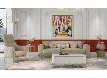 Garnitur Zweisitzer Sessel Beige Sofas Stoffsofa 2tlg Polstersofa Set