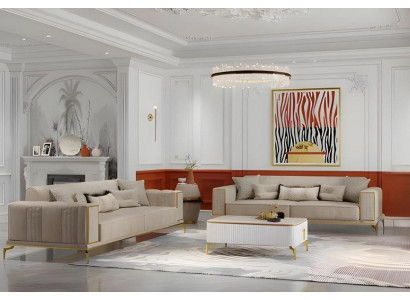 Garnitur Couch Dreisitzer Beige Sofas Stoffsofa Polstersofa 2tlg Sofa