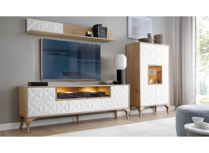 Wohnzimmer TV-Lowboard Wandregal Regal Wohnwand Schrank Set 3tlg