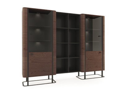 Wohnzimmer Wohnwand Designer Bücherregal Möbel Holzmöbel 2x Vitrine Set