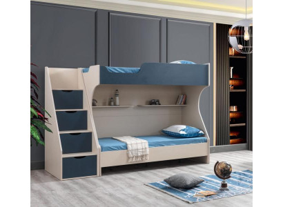 Blaues Kinderbett aus Holz modern, stilvoll und sicher
