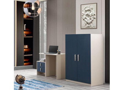 Blaues 3-tlg. Möbelset aus Holz für Schlafzimmer und Home-Office
