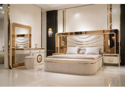 Elegantes Schlafzimmer Set aus Holz in Weiß mit Nachttischen