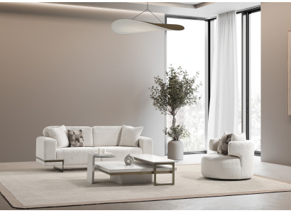 Elegantes weißes Stoffsofa mit Sessel im modernen Design
