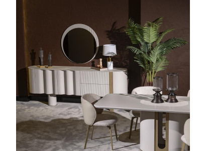 Elegantes Beiges Sideboard mit Spiegel aus Holz und Glas
