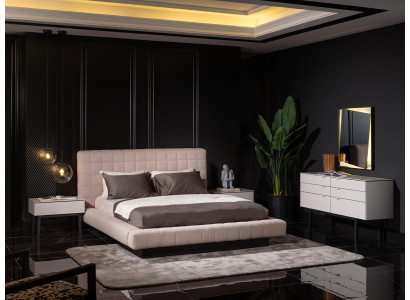 Elegantes 3-teiliges Schlafzimmer-Set aus Holz und Glas in Beige