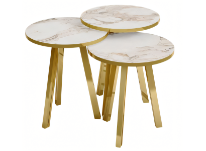 Elegantes Beiges Holz-Metall Couchtisch-Set für modernes Wohnzimmer