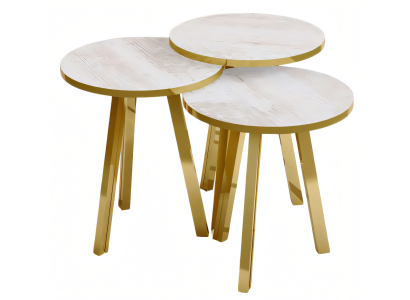 Elegantes Beiges Holz- und Metall Couchtisch-Set im modernen Stil